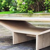 Travertine coffee table - 70s - brutalist and minimalist - Italy