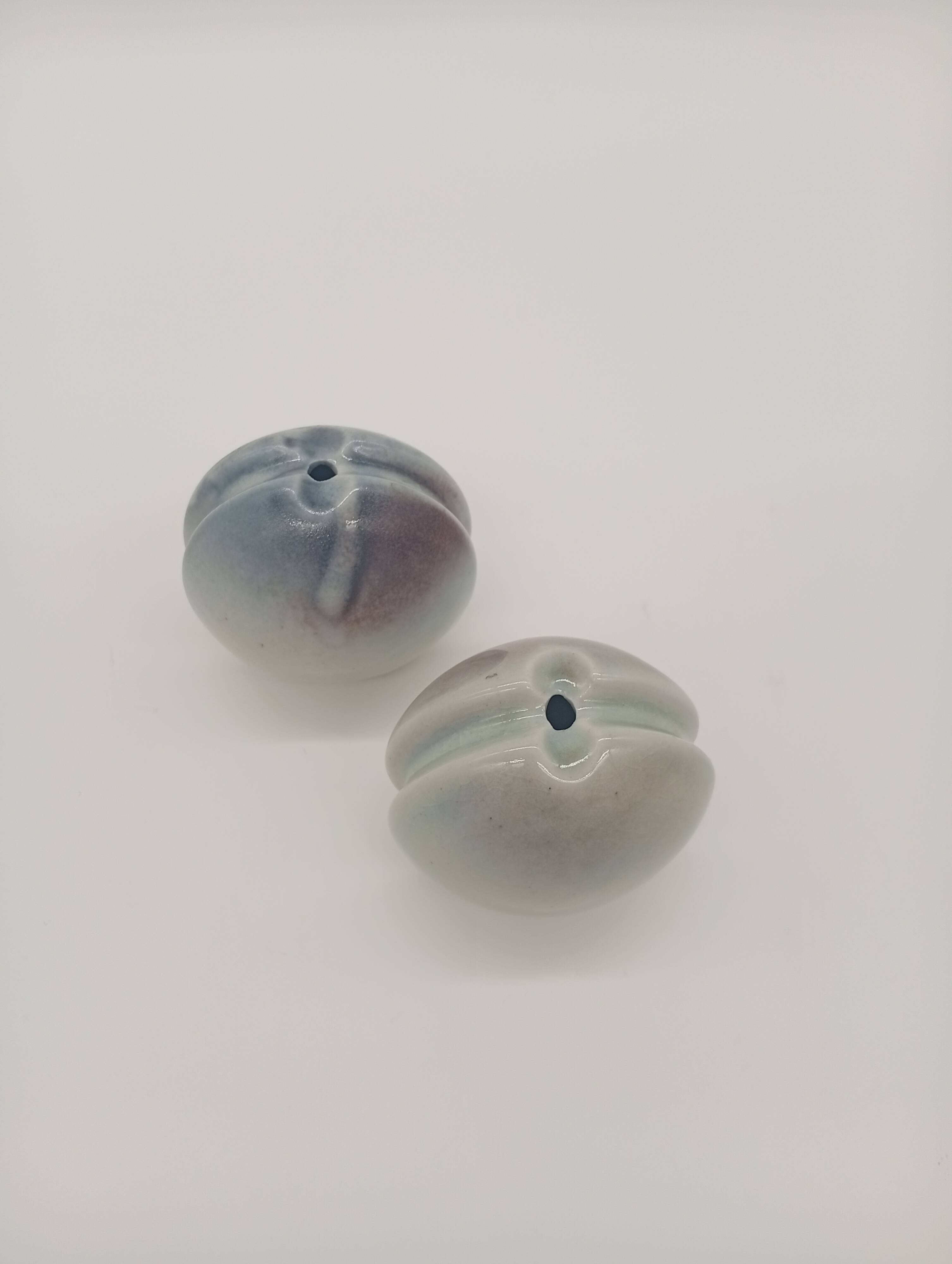 Duo 2 Vase Soliflore Lenticular Glazed Stoneware Grey Blue Purple Ceramic