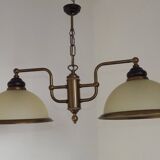 French Mid Century Bronze Effect Metal Double Billiard Light Glass Shades