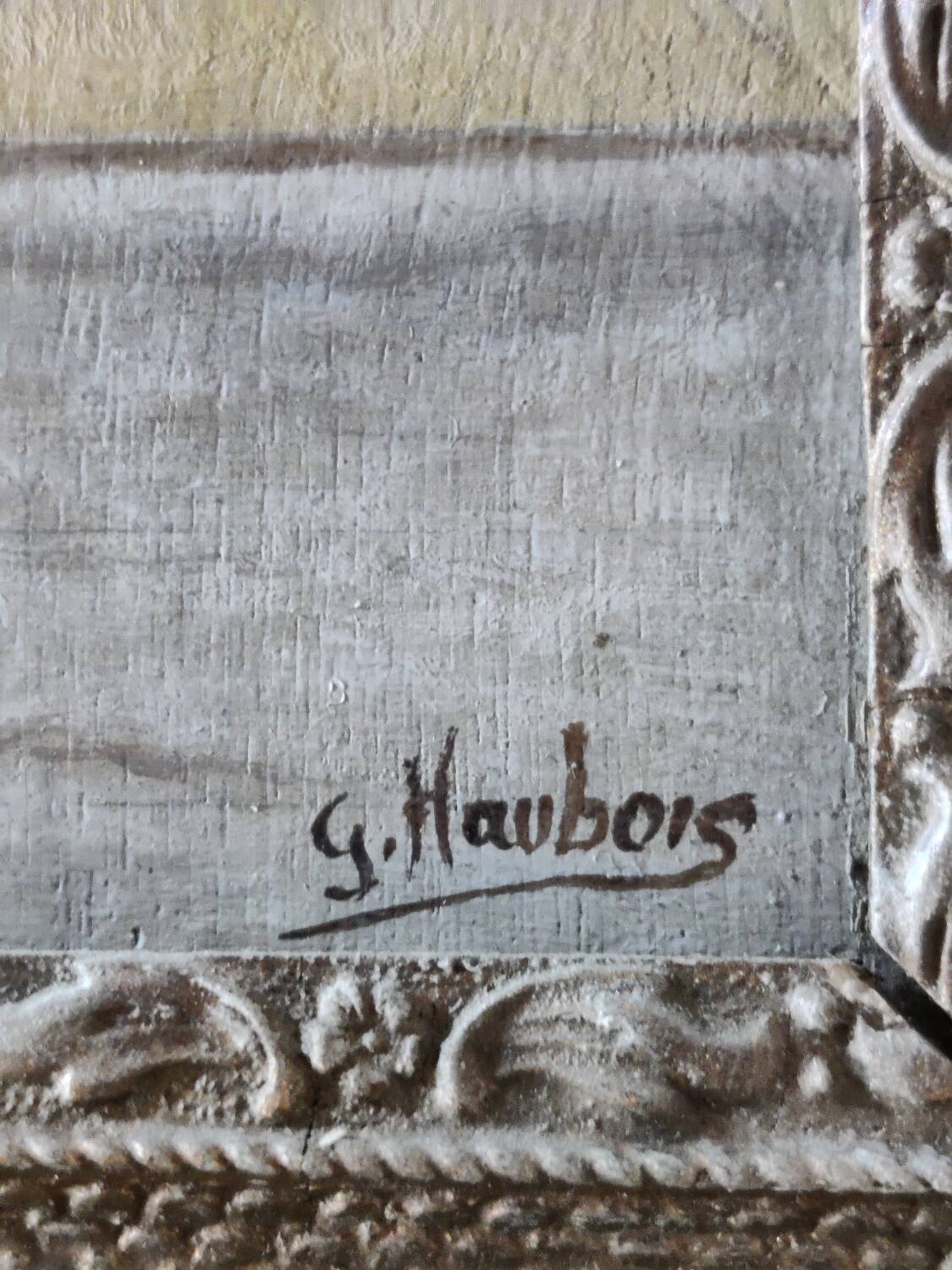 Lot of 2 old marine paintings on wood signed G. Haubois - Gilded frame