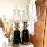 Pair of Napoleon III bronze and glass lamps