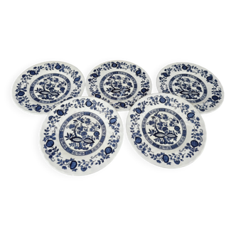 Lot de 5 assiettes à dessert en porcelaine Crown Clarence décor floral bleu