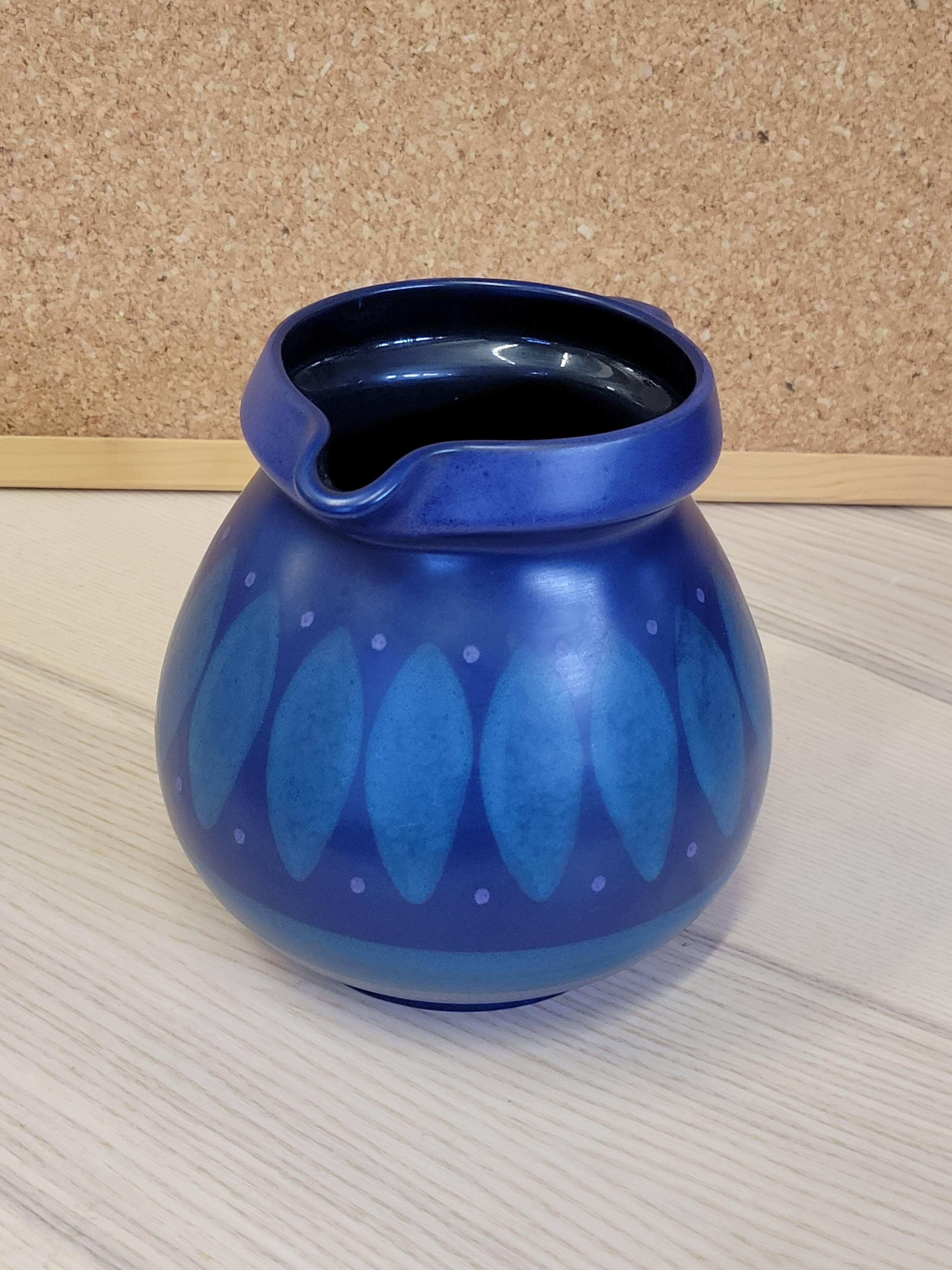 Vintage blue ceramic jug pitcher Porta Celi Spain