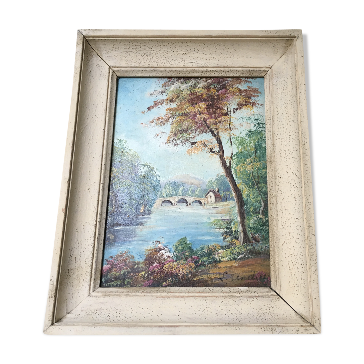 Painting Oil on Wood Bucolic Landscape Signed Louis Andrey
