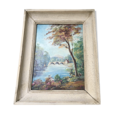 Tableau huile sur bois paysage bucolique signé Louis Andrey