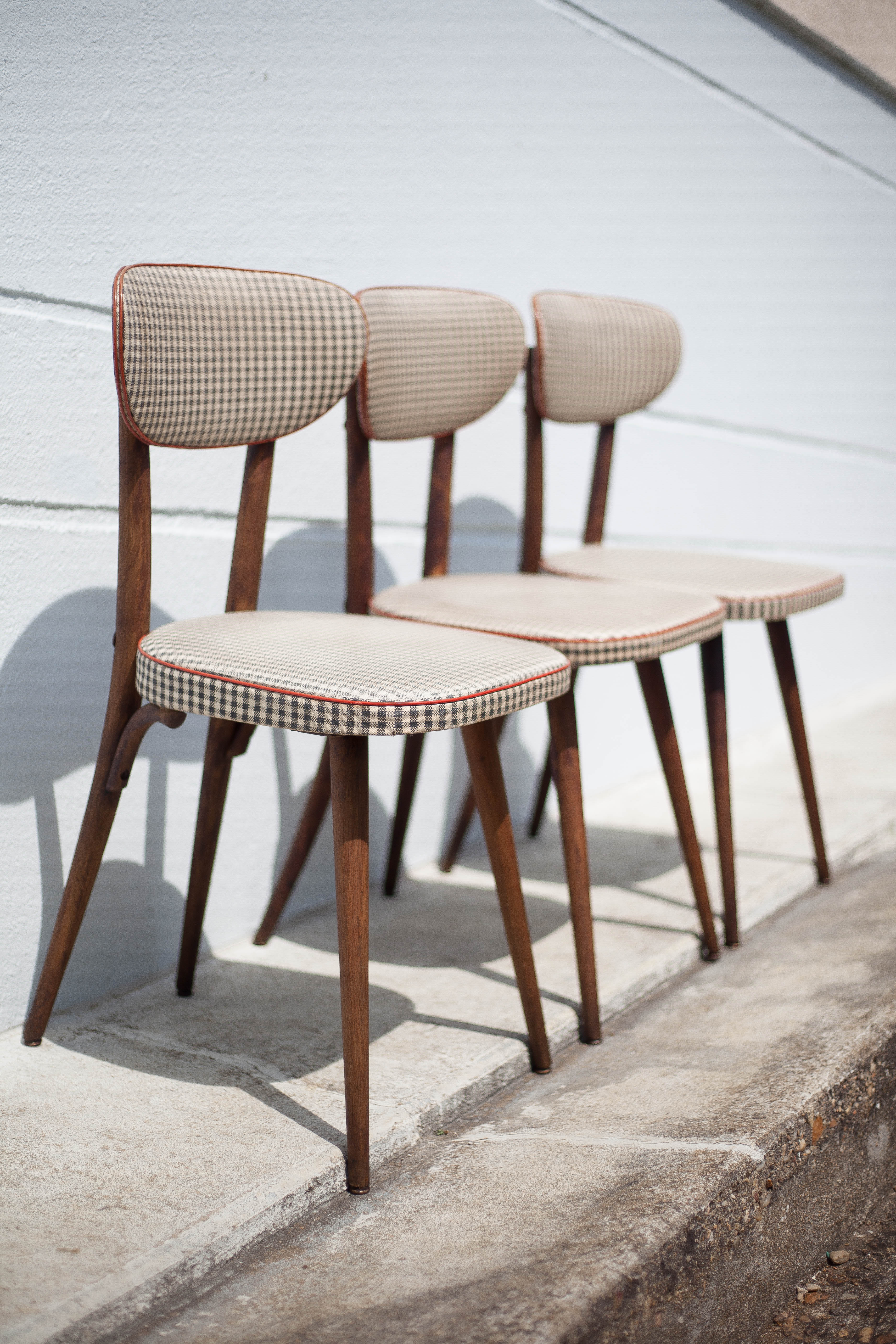 Set of 3 Baumann chairs model 732g2, bistro chair, wooden chair and vinyl fabric, kitchen, retro