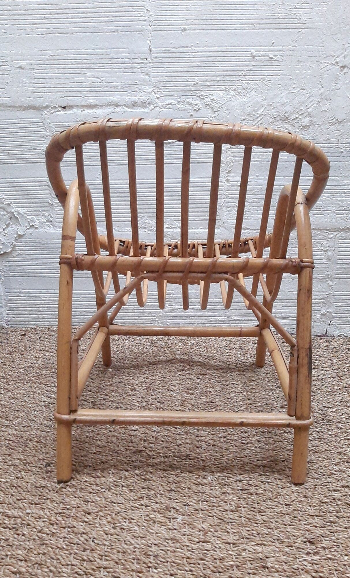 Set desk and armchair child rattan wicker 70s