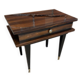 Antique Nightstand with Drawer, Macassar Wood, Mid 20th Century, Vintage