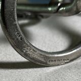 Tin & glass candle holder, floral decoration, signed Jean Goardére.