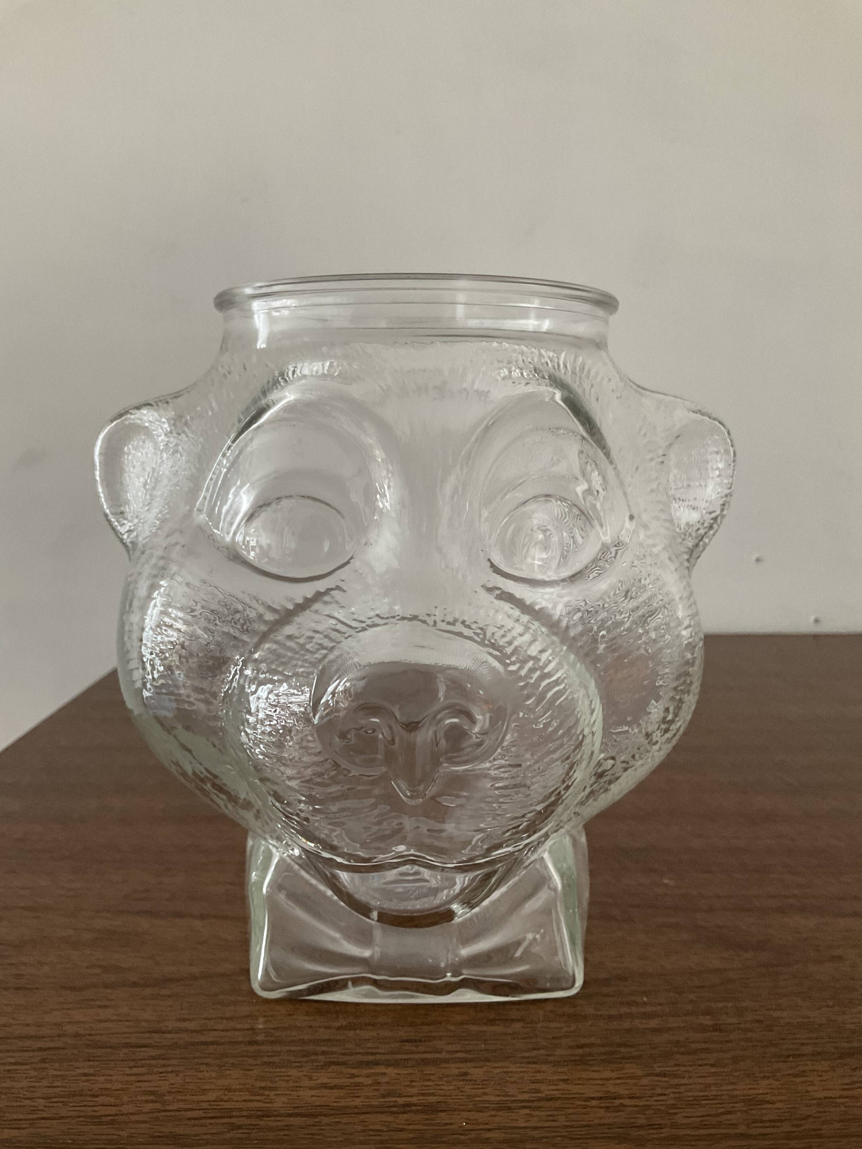 Vintage glass bear head jar France