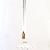 White Ceramic and Brass Adjustable Pendant Lamp, Italy