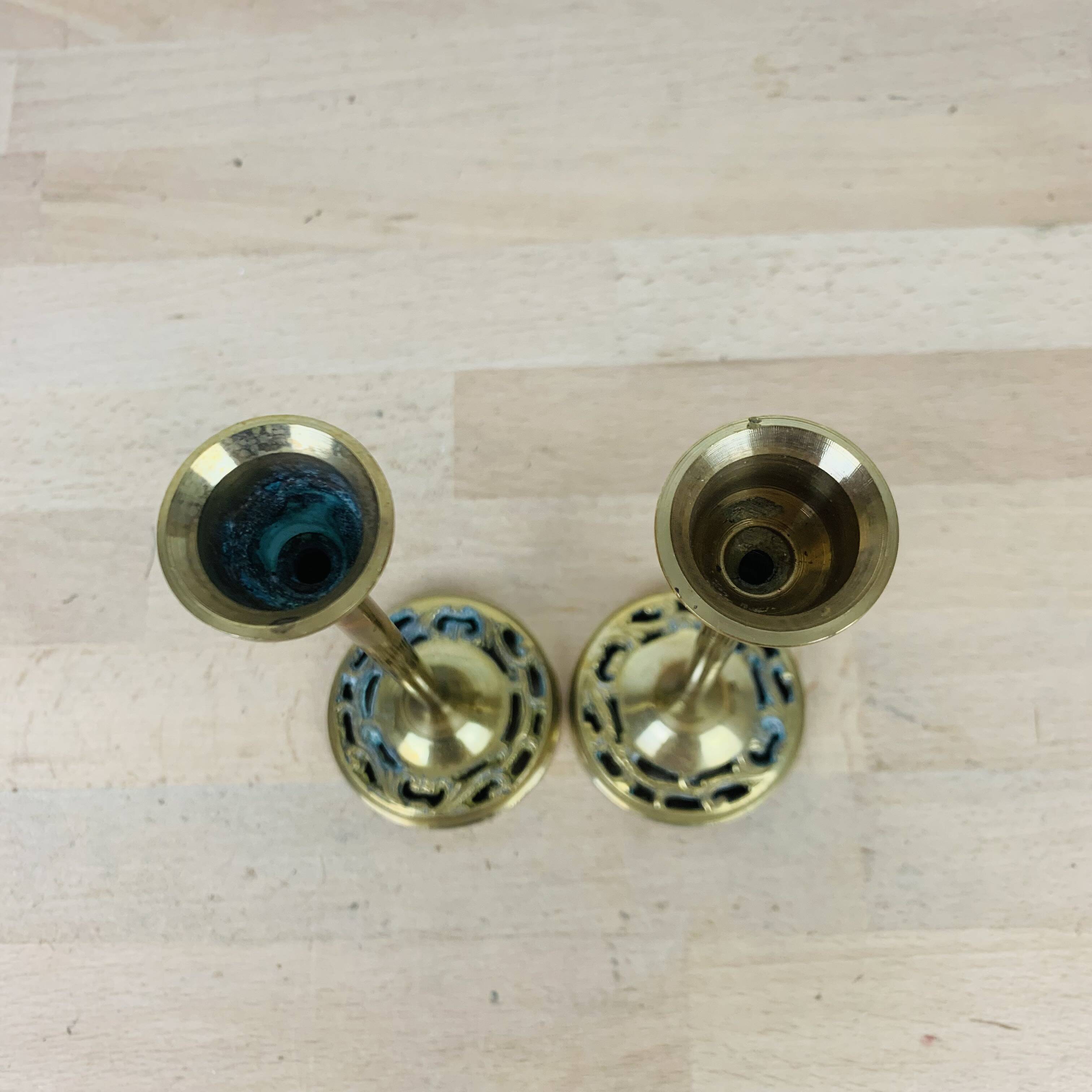 Pair of vintage golden brass candlesticks