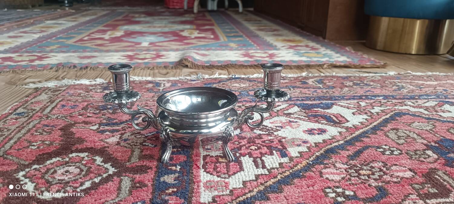 Silver-plated candlestick burns scented oil, Art Nouveau style, late 19th century.