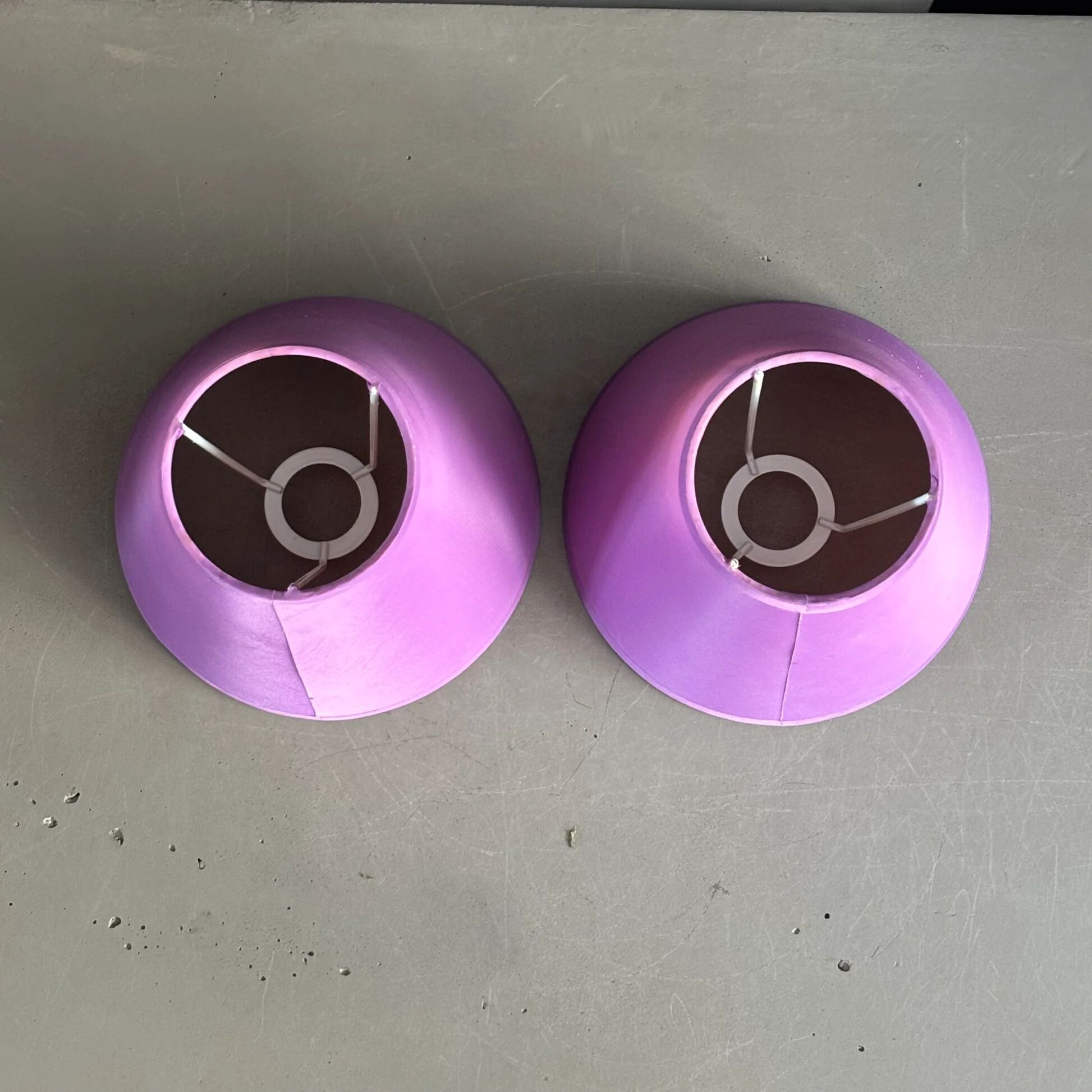 Pair of lilac satin lampshades