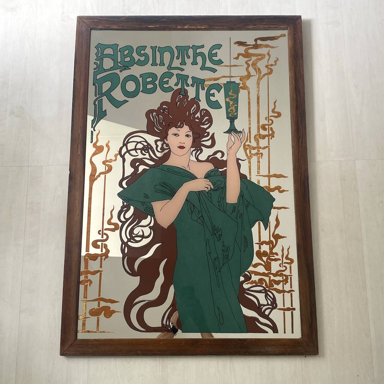 Advertising painted mirror Absinthe Robette Art Nouveau
