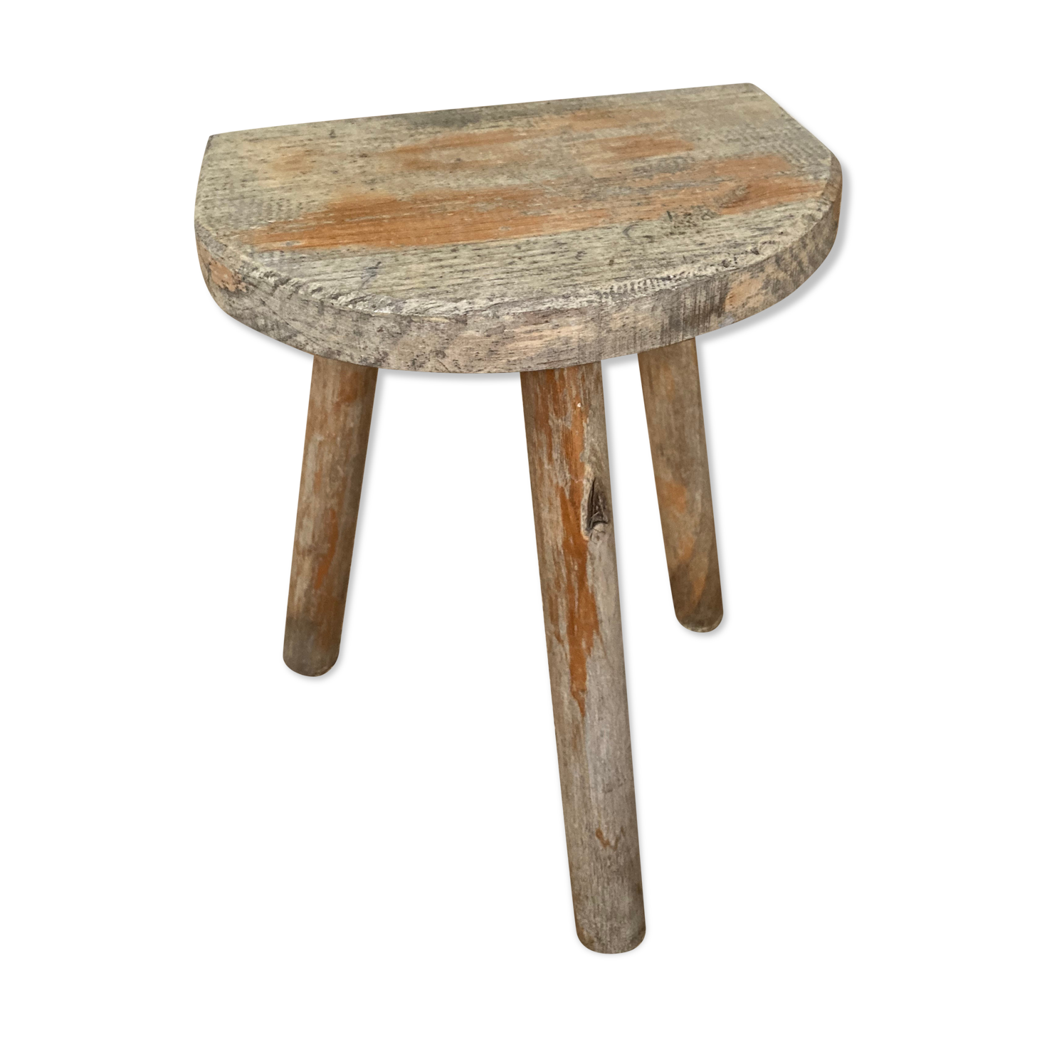 Antique brutalist wooden tripod stool