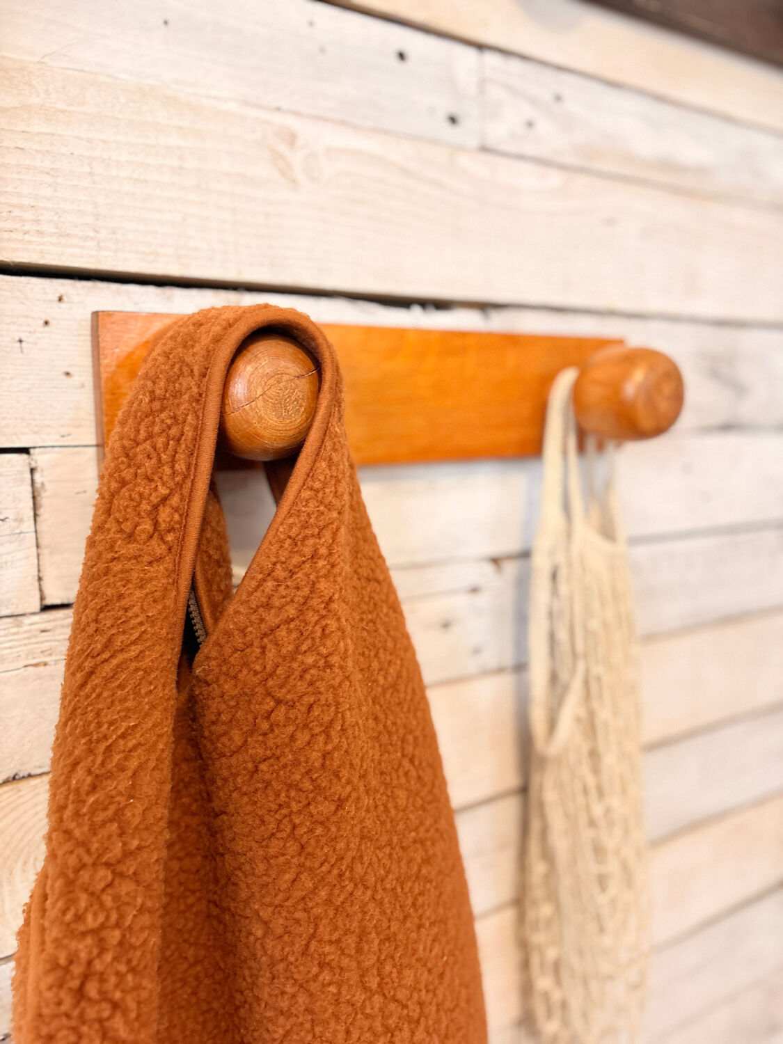 1950s wooden coat hook in red