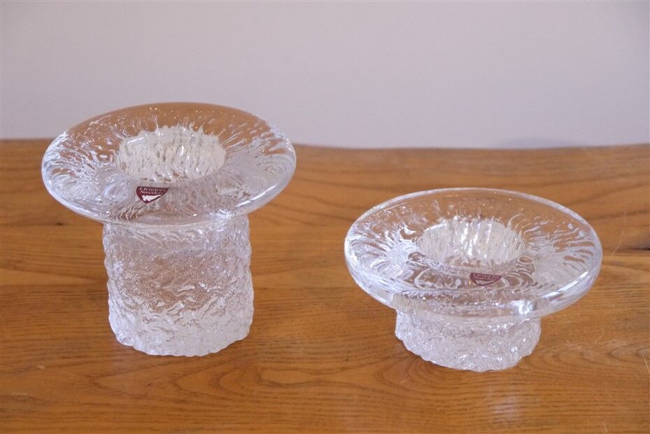 Pair of Scandinavian glass candle holders from Orrefors