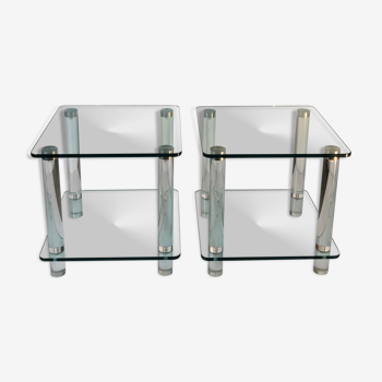 Table de chevets en verre, plexiglass, chrome 70