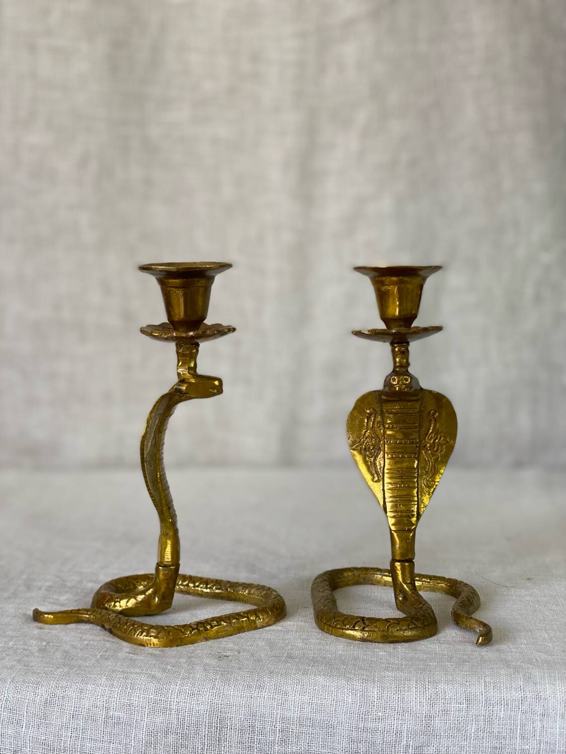 Vintage brass cobra snake candle holders