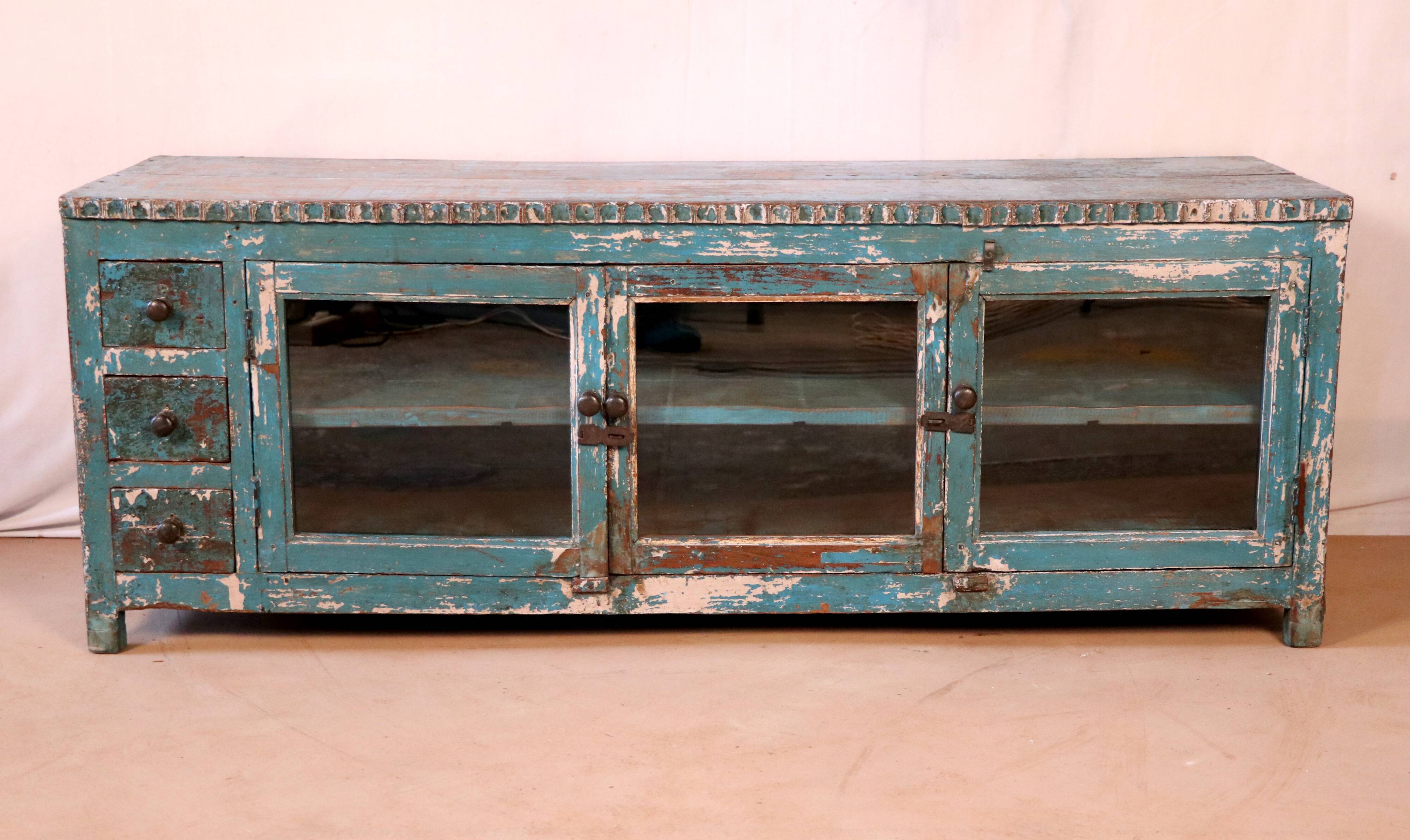 Old low sideboard, tv stand in original blue patina burmese teak