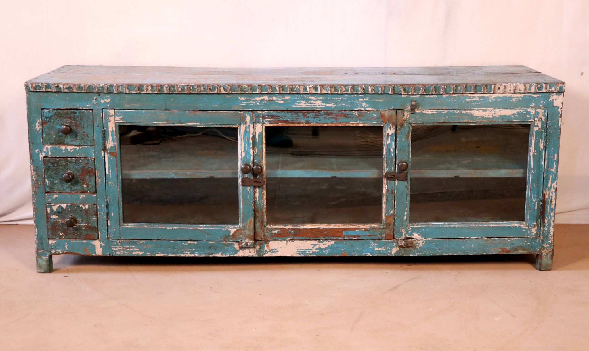 Old low sideboard, tv stand in original blue patina burmese teak