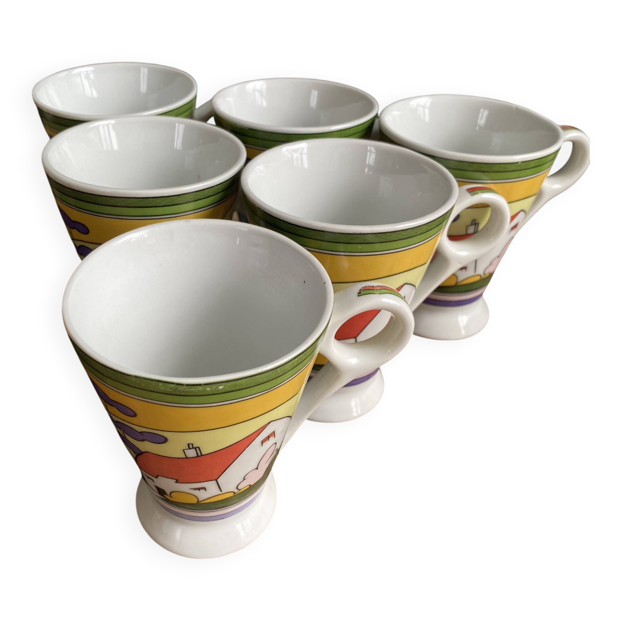 Sublime set of 6 Art Deco coffee/tea cups (circa 1930)