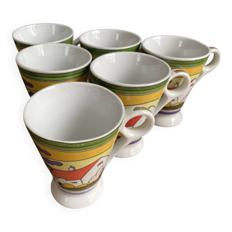 Sublime set of 6 Art Deco coffee/tea cups (circa 1930)