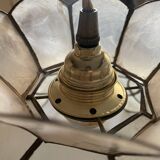 Large pendant lamp with mother-of-pearl and brass shade