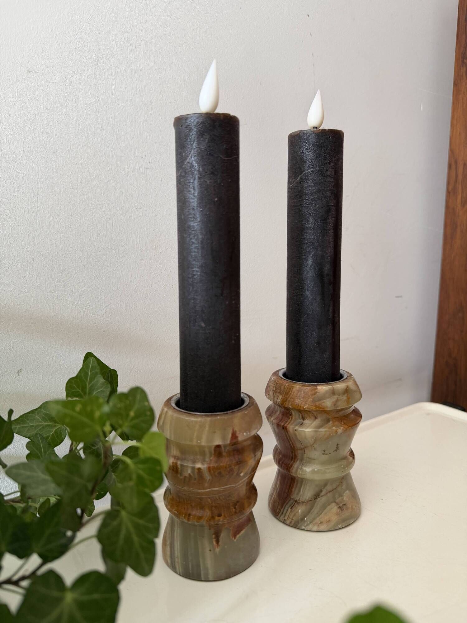 Onyx set van 2 kandelaars