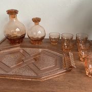 Vintage pink glass liqueur set