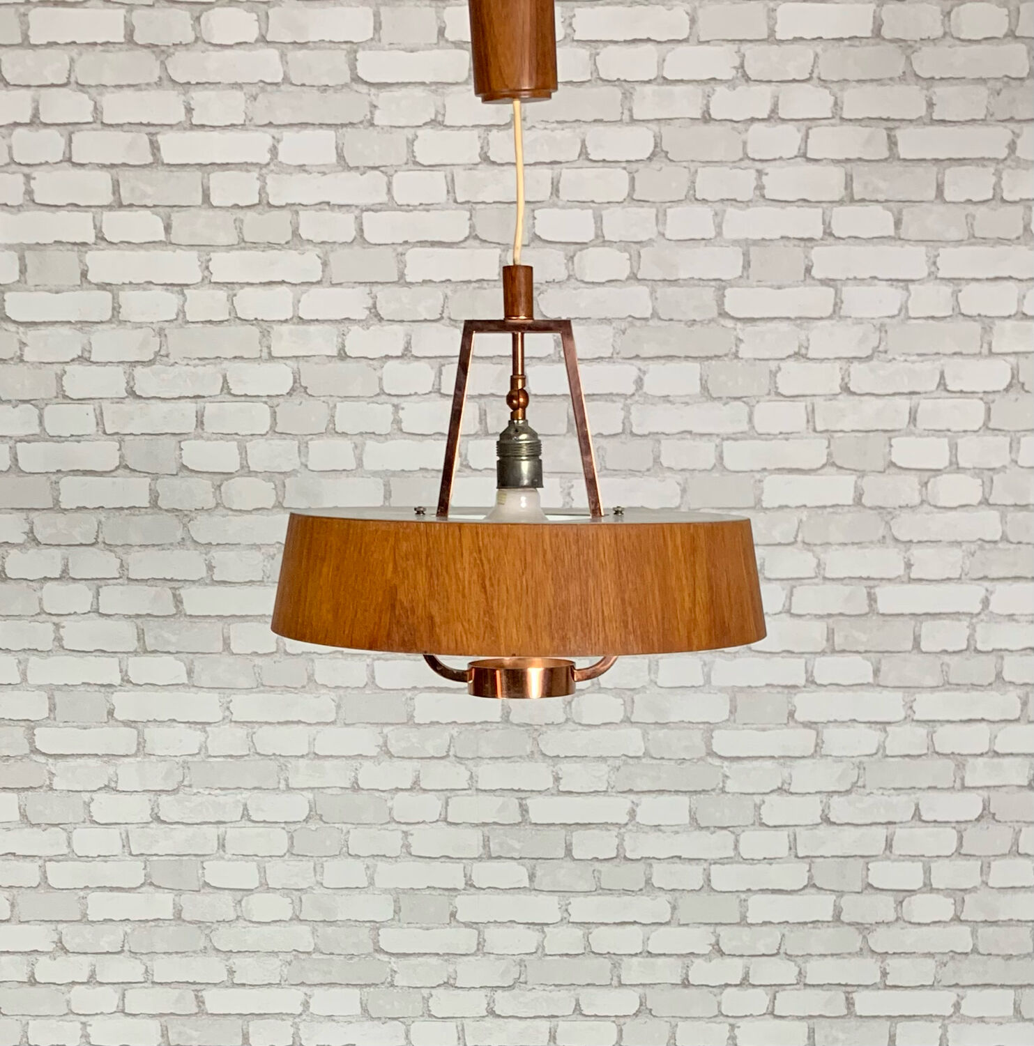 Vintage teak pendant lamp 1970