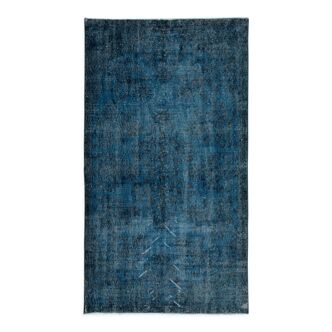 3.8x6.6 ft vintage hand-knotted navy blue over-dyed rug from turkey, woolen floor covering. tek0796