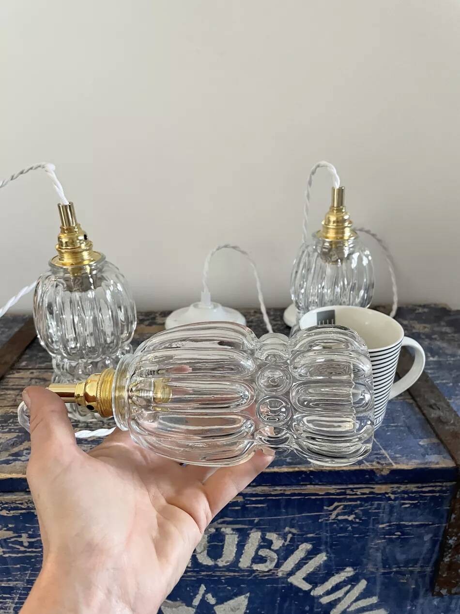 Set of three glass pendant lights of Scandinavian origin