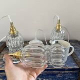 Set of three glass pendant lights of Scandinavian origin