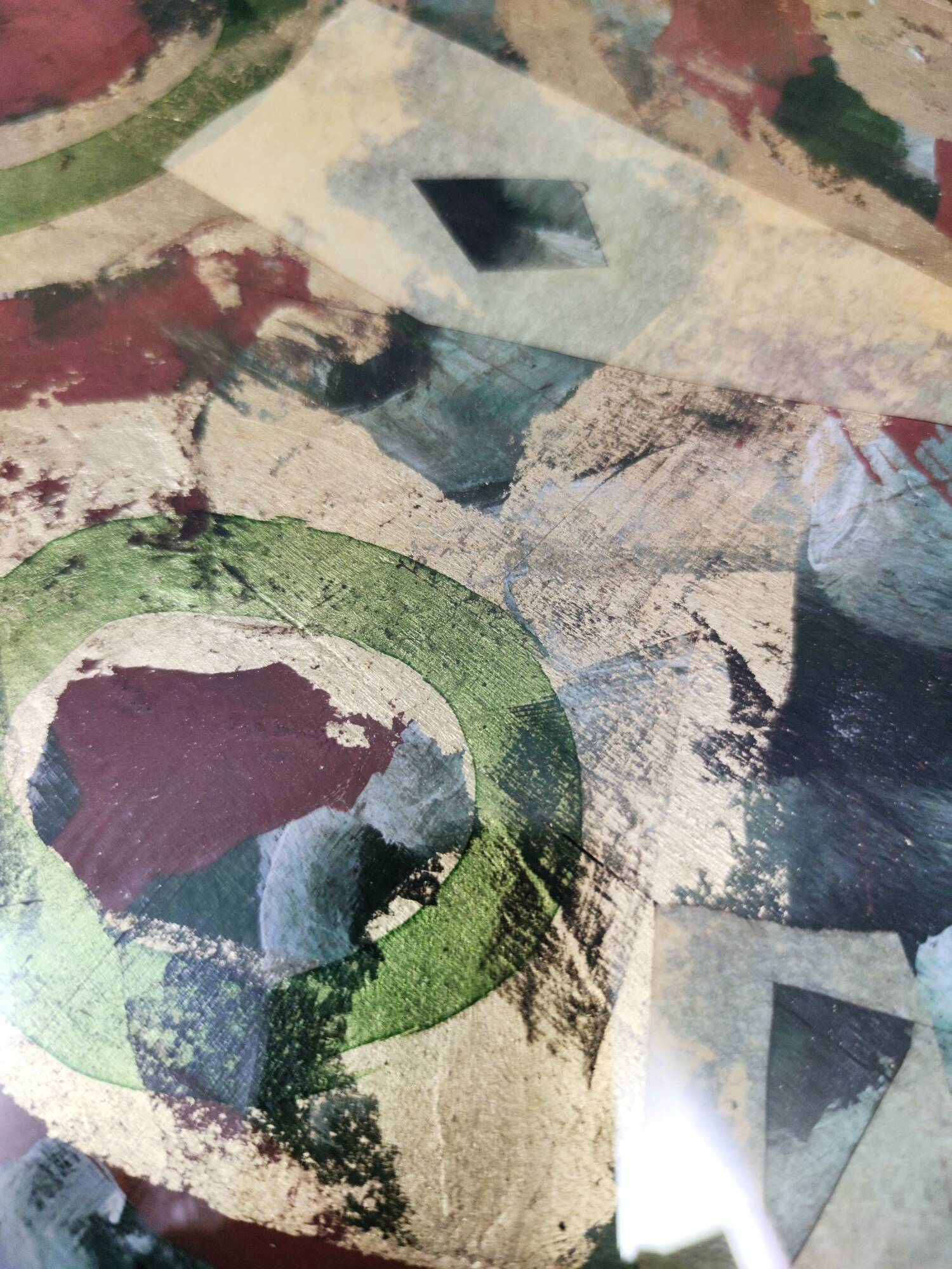 Pair of Dark Green Wooden Nightstands in 1950s Style with a Decorated Top,