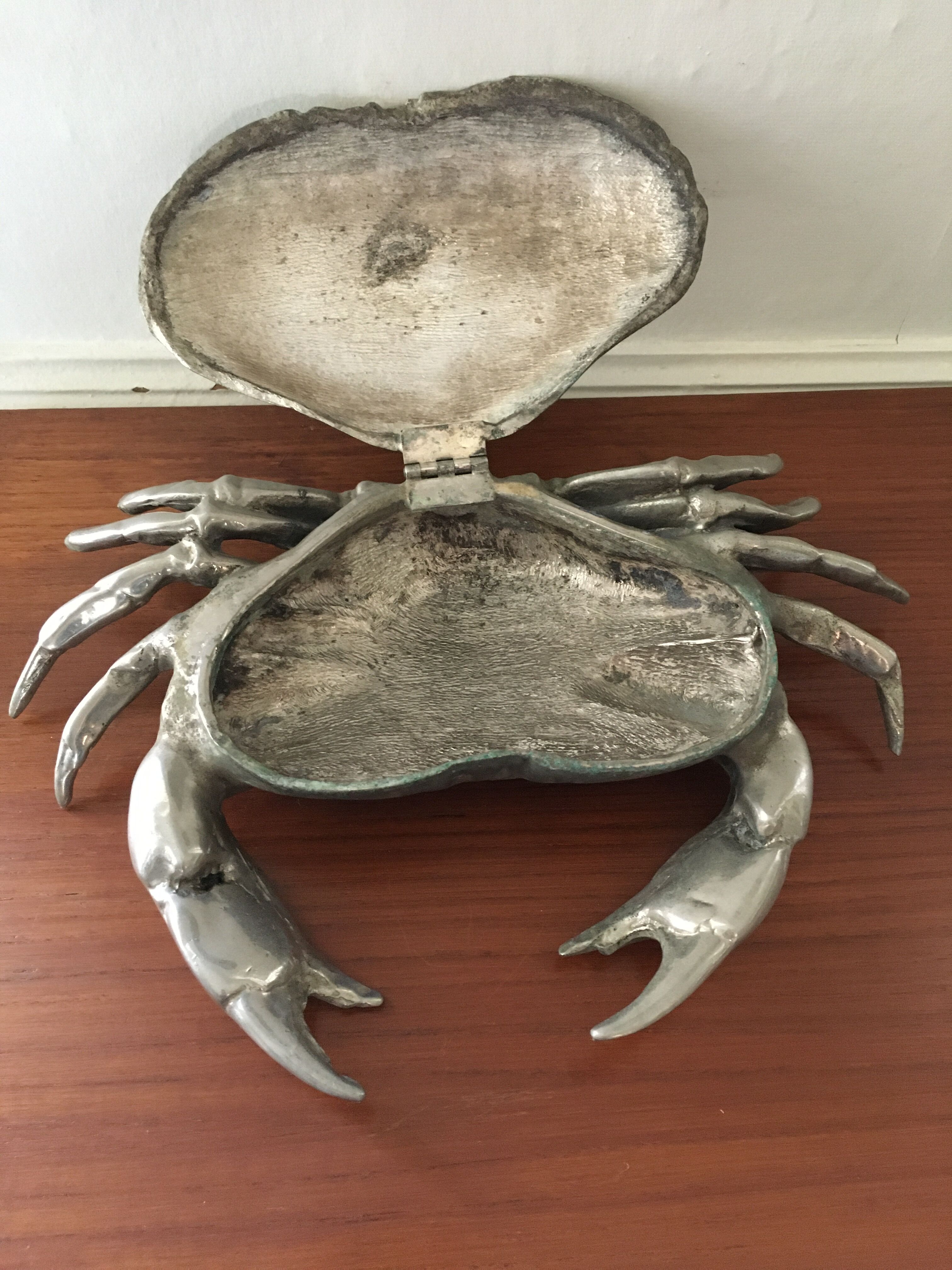 Silver metal box in crab shape