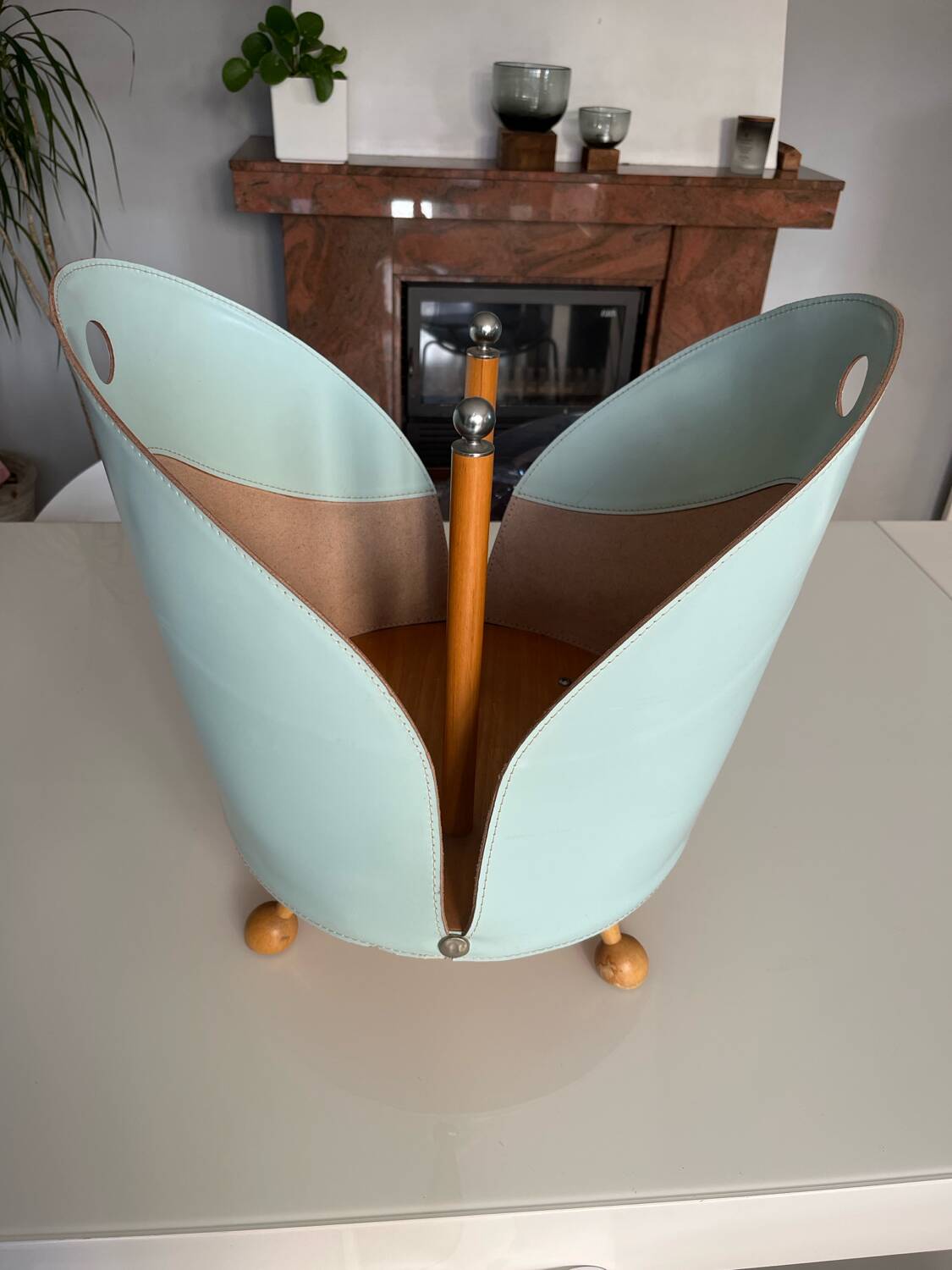 Vintage leather magazine holder