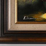 Tableau belge signé représentant une nature morte avec un bouquet de fleurs, vers 1950