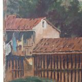 Tableau huile sur toile, vue ancienne de la ville, fin 19ème siècle