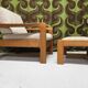 Fauteuil lounge scandinave en teck massif & ottoman 60/70