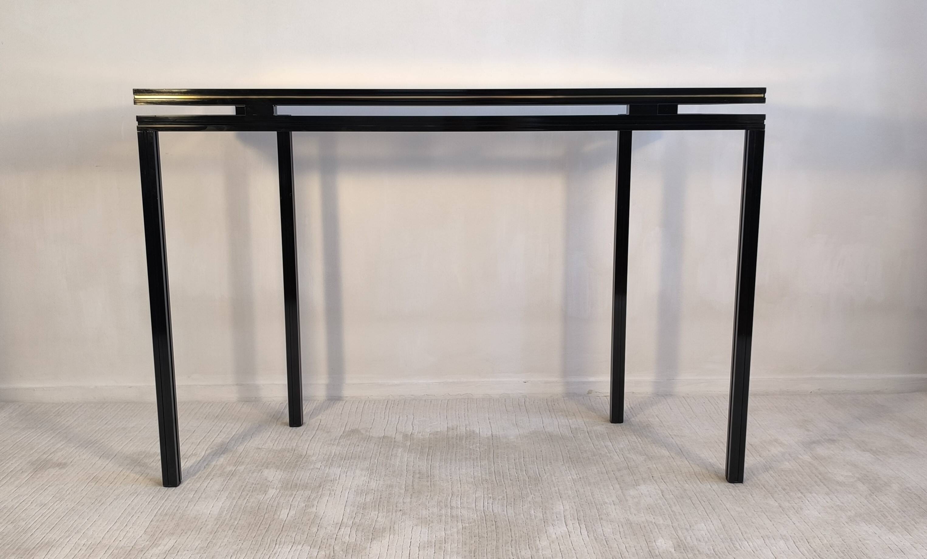 Magnificent console design by Pierre Vandel Paris 1970s black lacquered.