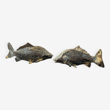 Paire de porte courrier vintage poisson en métal argenté
