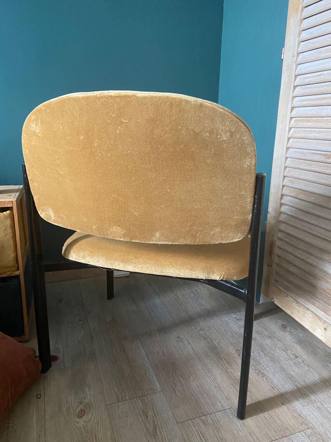 Velvet and metal armchair