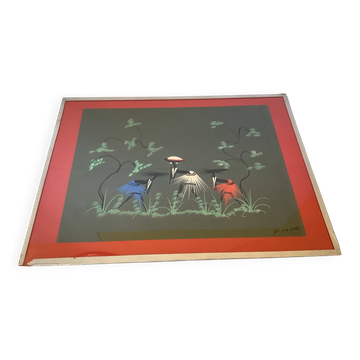 Tableau gouache africaine années 50