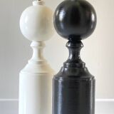 2 large black and white turned wood vintage lamp bases.