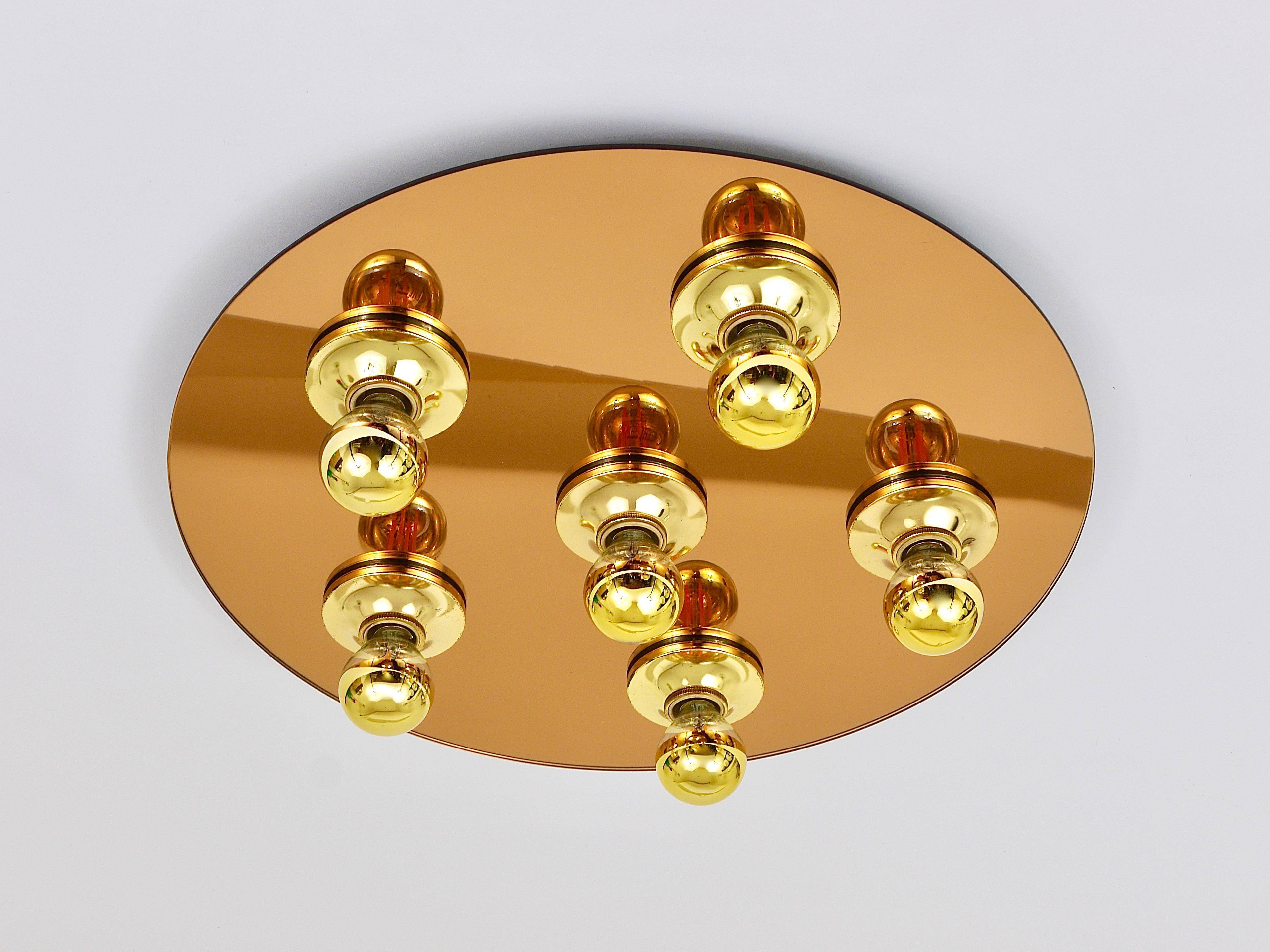 Fontana Arte Style Mirror in Gilded Bronze Glass Ceiling Light or Wall Sconce, Italy, 1970s
