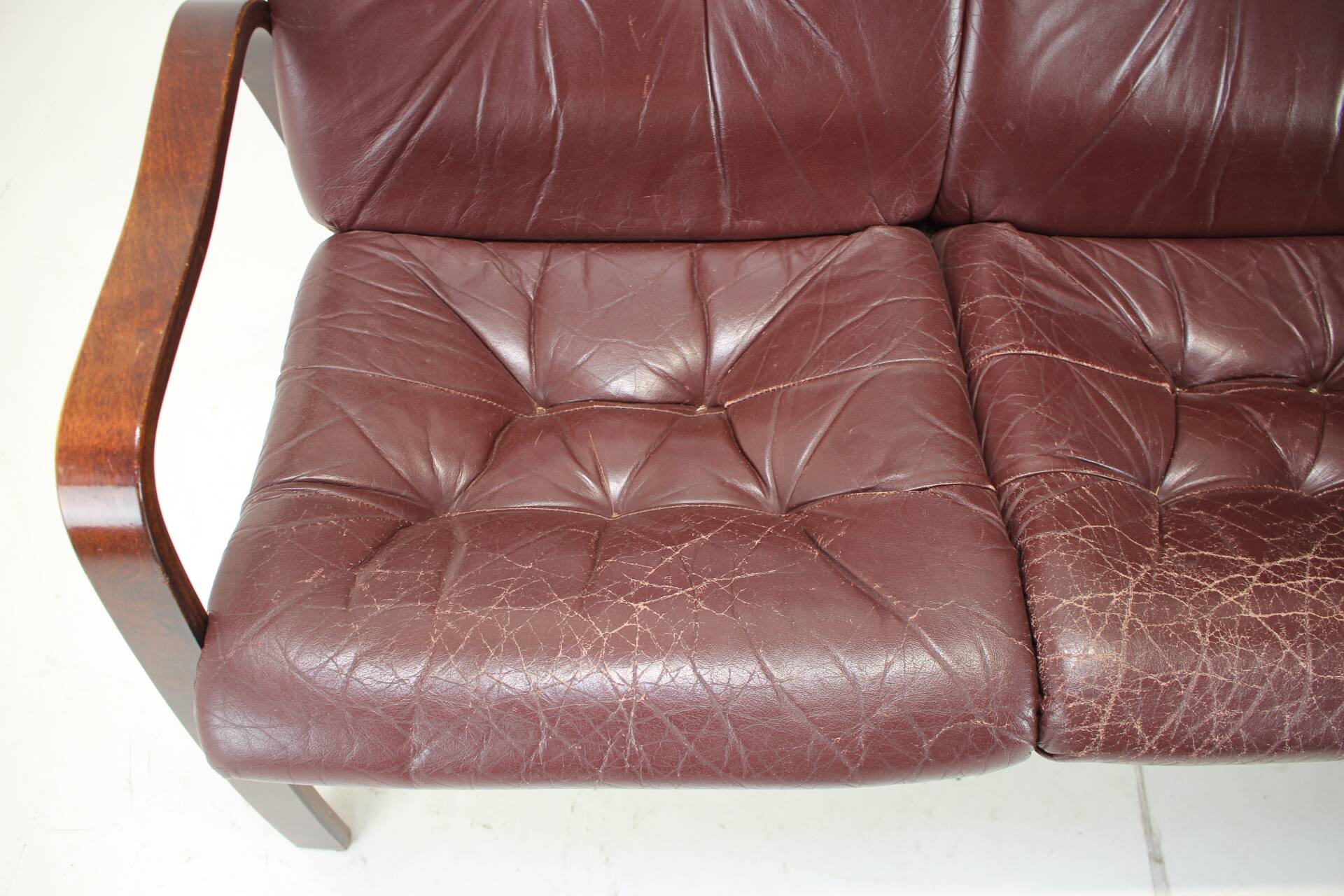 1980 Three-Seater Leather Sofa, Tone Czechoslovakia