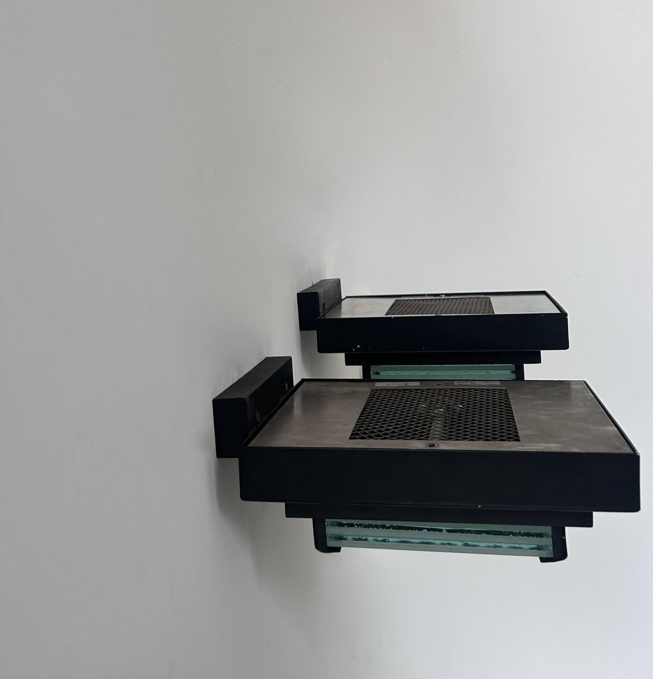 Pair of vintage post modernist wall lights, glass and sandblasted glass, France 1980