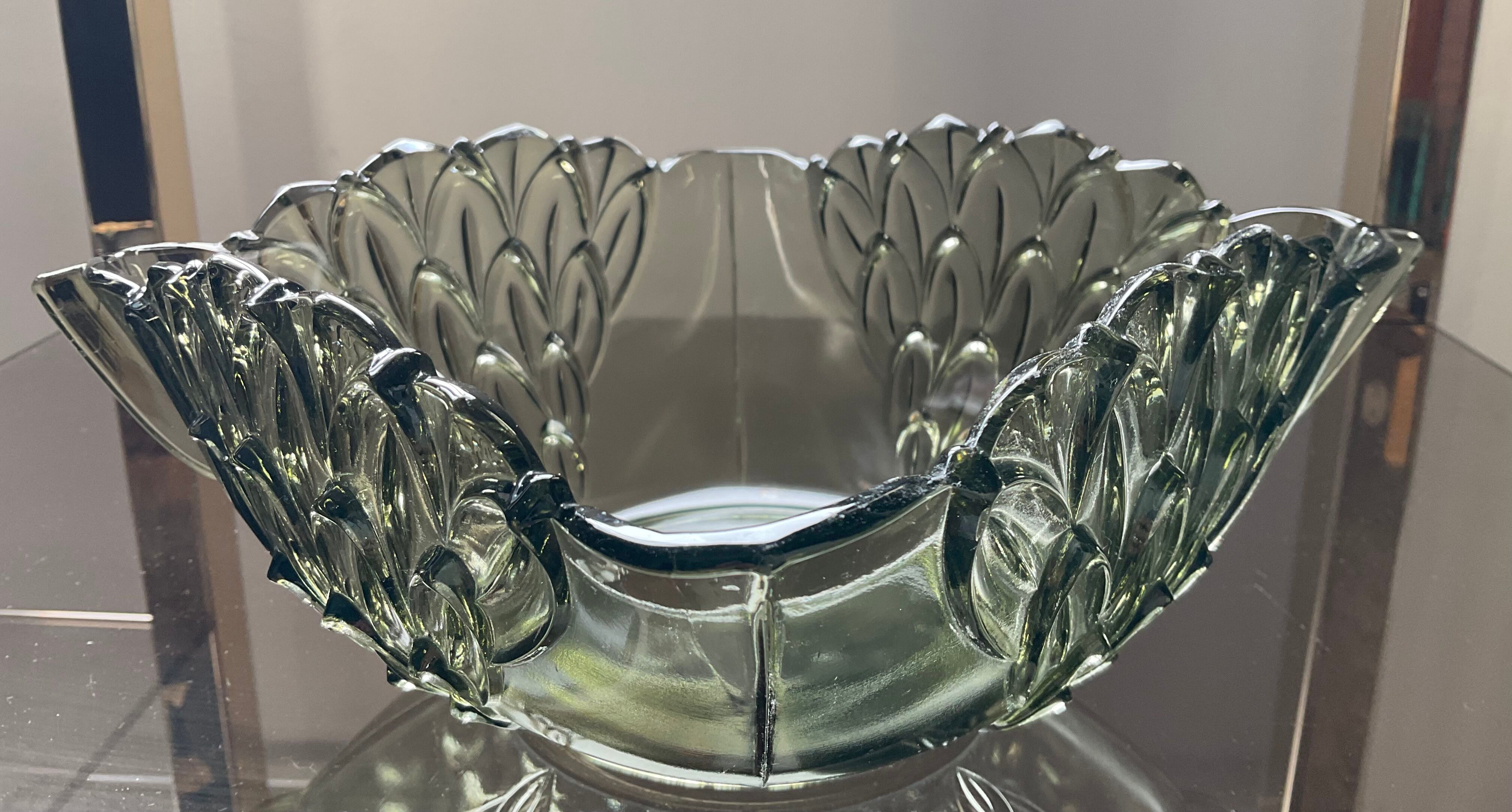 Empty cup pocket Art Deco molded crystal Czechoslovakia